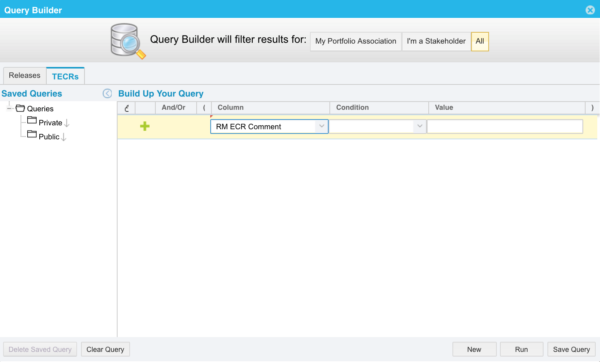 Query Builder TECRs tab from Release Calendar