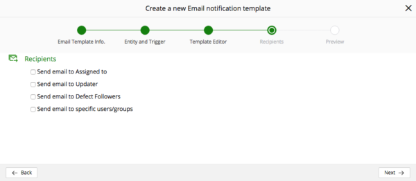 Email notification Recipients tab