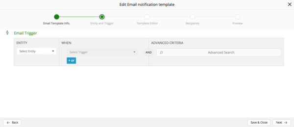 Email notification entity and trigger